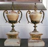 Pair of 1880's Brass and Marble Urns