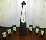 UNUSUAL, 1950'S, DECANTER AND CUPS, SIGNED, FROM ITALY