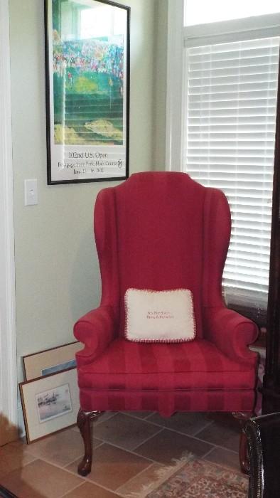 Fabulous Designer Red Wing Back Chair with Ball & Claw Feet