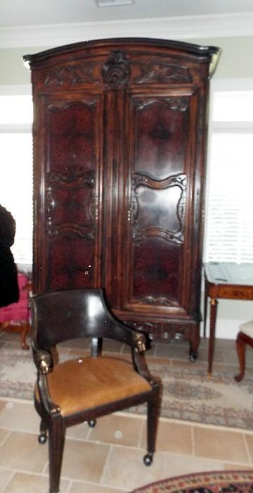 Pair of Occasional Chairs with Brass Lion's Head on Arms
HENREDON Massive Decorator Choice Solid Wood Armoire
