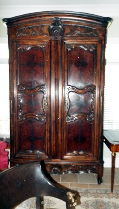 Pair of Occasional Chairs with Brass Lion's Head on Arms
HENREDON Massive Decorator Choice Solid Wood Armoire
