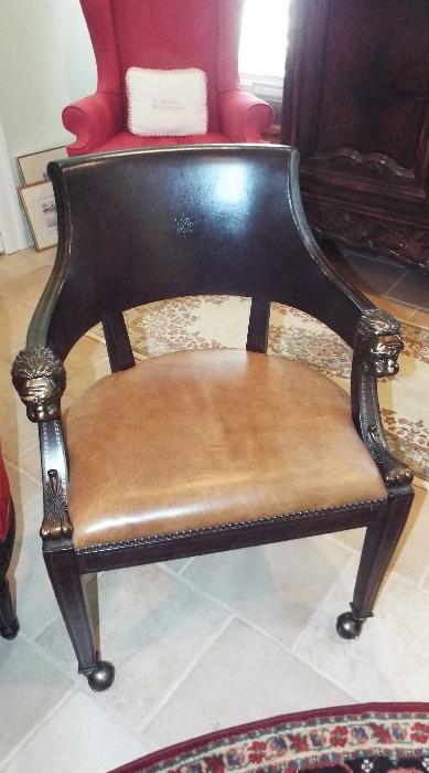 Pair of Occasional Chairs with Brass Lion's Head on Arms

