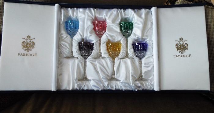 Rare Fabrege Cut To Clear Wine Glass In Velvet Presentation Box-Never Used