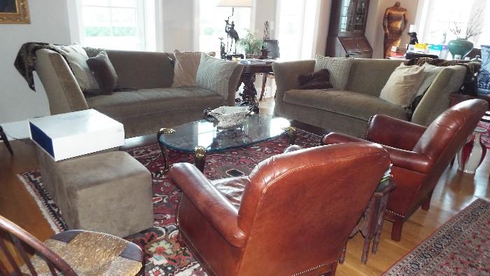Pair of Leather Rounded Back Club Chairs
Pair Of Velvet Asymmetric Back Sofas
