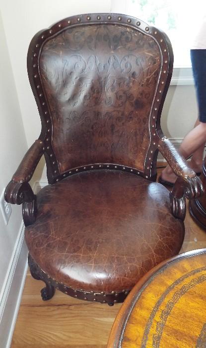 Interesting Embossed Leather Swivel Desk Chair