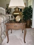 FRENCH PROVINCIAL TABLE AND  BRASS LAMP