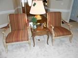 Thomasville chairs French provincial night stand and brass lamp.