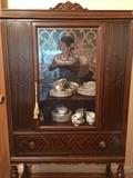 Antique china cabinet with matching table and four chairs, buffet and side server