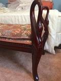 Carved-swan leg upholstered bench