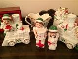 Lenox holiday elf salt-and-pepper, candle holders, and sleigh sugar-and-creamer set