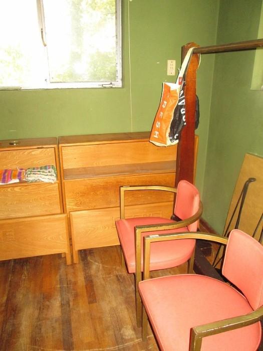 Great pair of Fredric Weinberg chairs---2 single beds w/names (mike-steve)---Great oak coat rack