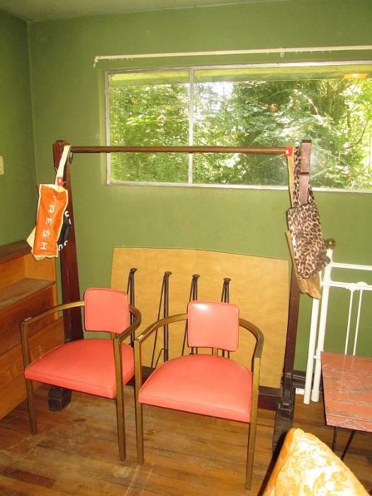 Great pair of Fredric Weinberg chairs---Nice kitchen table w/iron legs---Great oak coat rack