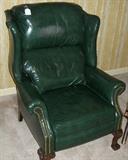 Green Leather Formal Wingback Chair