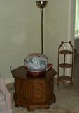 Octagon End Table / Console, Lamp and Three Tier Stand