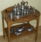 Tea Cart with Royal Holland Pewter Tea Service, Ducks