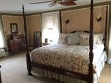 4-poster king bed, Cherry 4-drawer dresser, oak framed antique mirror