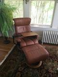Leather recliner lounge chair and ottoman