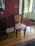 Antique side chair - cane back and rose cushioned seat