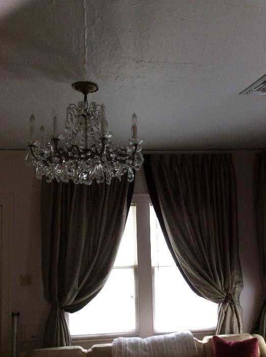 28" matching chandelier but shorter. All Drapes are for sale.