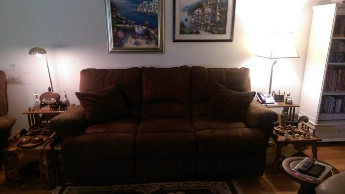 Brown Ultra Microsuede Recliner Sofa