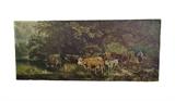 Awesome stylistic painting of cows at stream