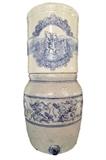 Stacking blue & gray stoneware "Wellville" water cooler (w/crack)