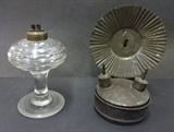 Whale oil lamp and tinware double burner lamp