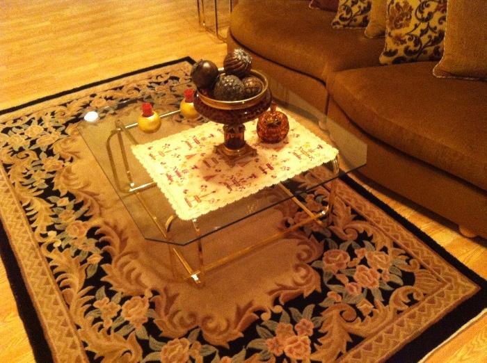 Brass and Glass Coffee Table, Artwork, Decor, Area Rugs, Wool Pile and Persian Tabriz Rugs, Floor Coverings