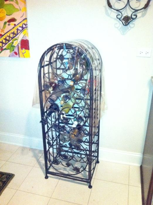 Bronze Iron Wine Rack with Scroll and Leaf Motif