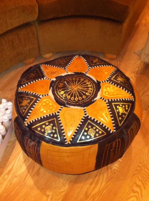 Indian Meditteranean Leather Hand-made Ottoman