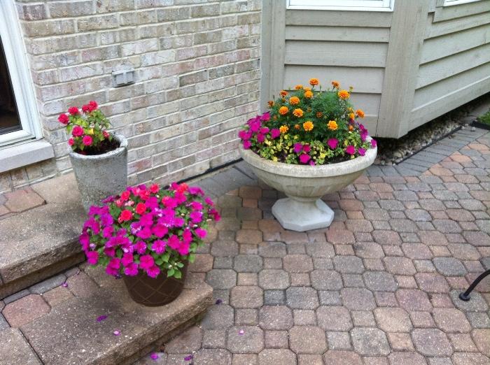Potted Flowers and Urns, cement and concrete decorative planters