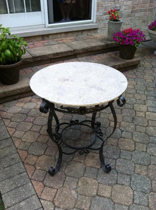 Wrought Iron and Natural Stone Top Bistro Table