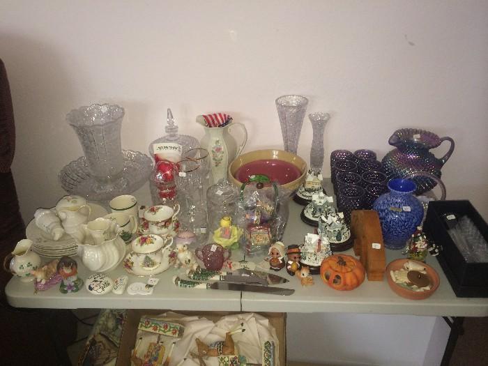 Fenton pitcher and cups, many other great items