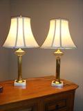 2 Beautiful Marble Base Brass and Crystal Lamps