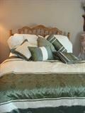 Beautiful Queen Bed with Serta Perfect Sleeper Mattress and Box Spring with Bedding Ensemble