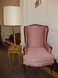 Queen Anne Upholstered Chair and Floor Lamp