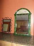 Green Trimmed Mirror and Wrought Iron Mirror