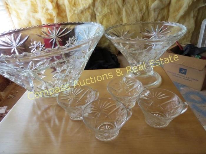 Cut glass punch bowl set