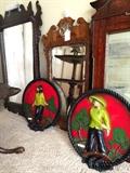            Assorted mirrors; vintage Asian plaques