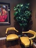 Large picture of fruit; matching side chairs; ficus