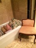                     Variety of pillows; vanity stool
