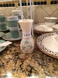                   Belleek vase; Royal Doulton china
