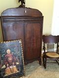   Asian picture;  antique wardrobe; antique rocker - great condition