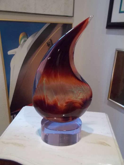 Dino Rosin Calcedonia Glass Sculpture, Murano Italy "Pele's Tear"   Very fine pieces