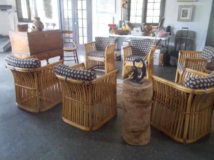 Six Rattan barrel chairs
