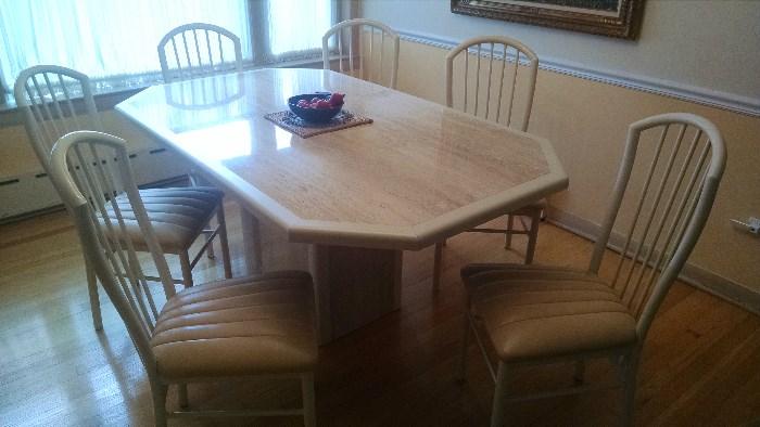 FAUX MARBLE / WOOD CONTEMPORARY TABLE CHAIR SET....LIKE NEW !!!