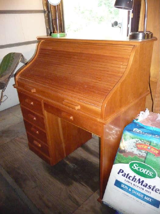 cherry roll top desk / hand made by the Amish