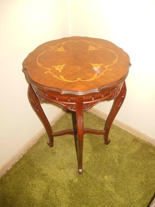 Vintage Mahogany Hand Carved Inlay Occasional Table