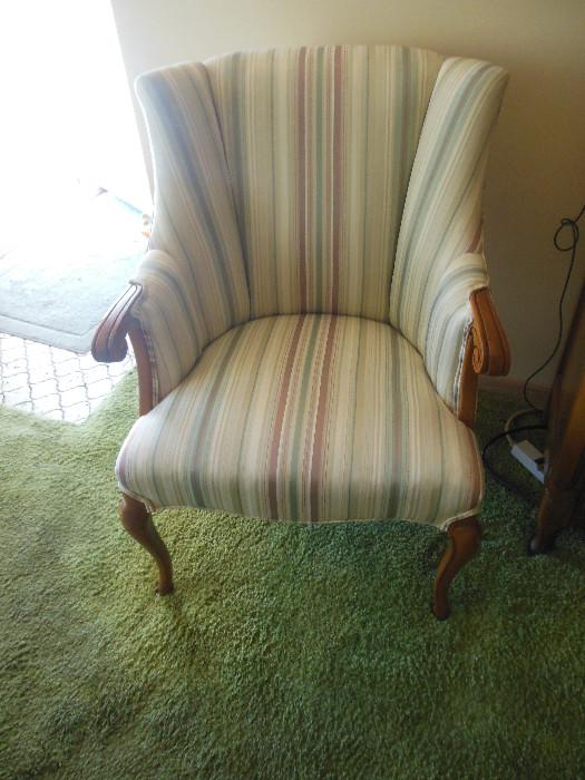 Vintage Walnut Frame Sleek Wing Back Curved Arm Chair (2)