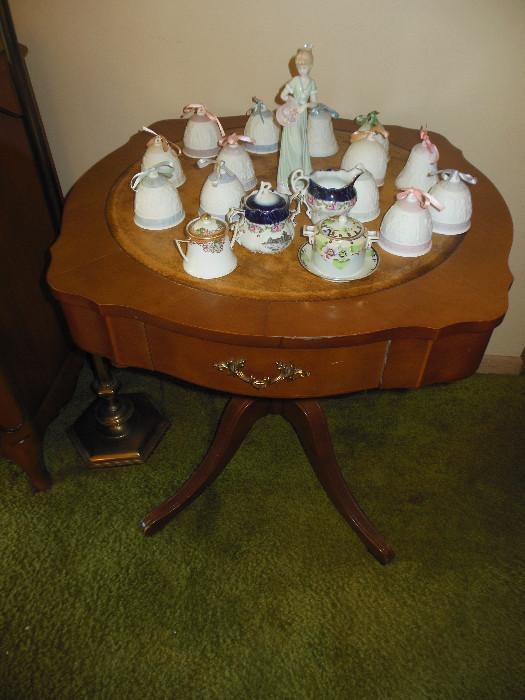 Vintage Occasional Table/with drawer. Lladro Bells